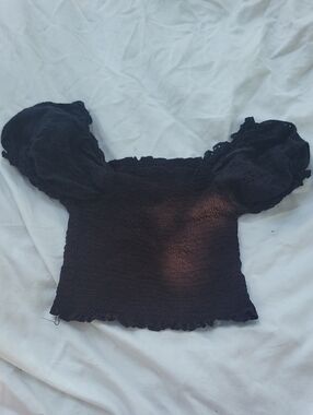 Shein Super Stretchy Black Puff Sleeve Smocked Top Size 2